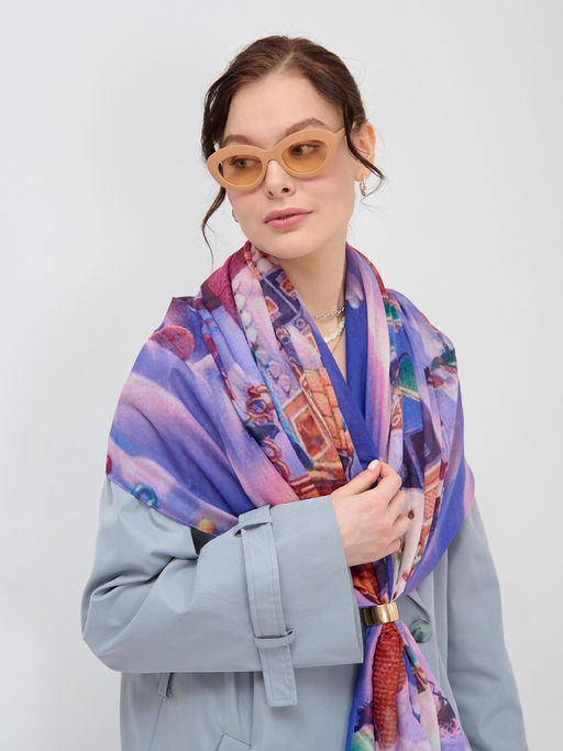 Большой, красивый двусторонний палантин с рисунком в стиле арт-декои необычной текстурой ткани. - Tantino фото 4