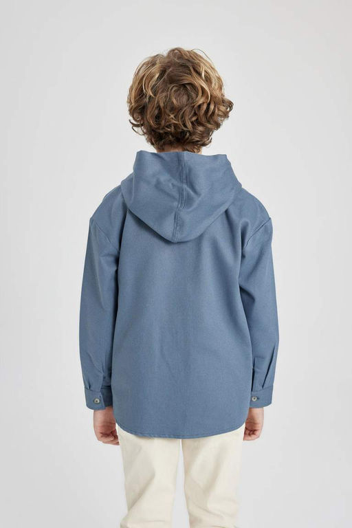 Рубашка из габардина с длинным рукавом и капюшоном для мальчика - Defacto фото 9
