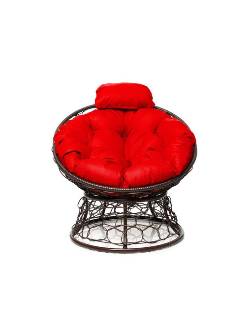 Кресло садовое «Папасан мини», 77×81×68 см, с искусственным ротангом, коричневое, с красной подушкой