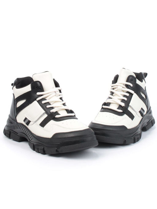 05-P51-1Z WHITE/BLACK Кроссовки женские зимние (натуральная и искусственная кожа, шерсть)