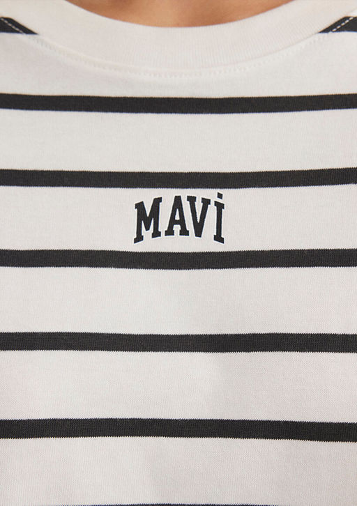 Mavi Logo Bask?l? Siyah Cizgili Crop Tisort  фото 6