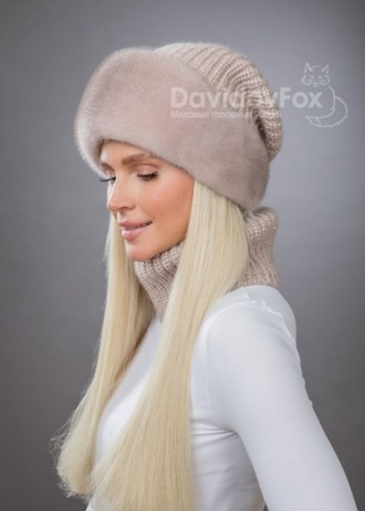 шапка Ника норка трикотаж кизил - Davidovfox фото 3