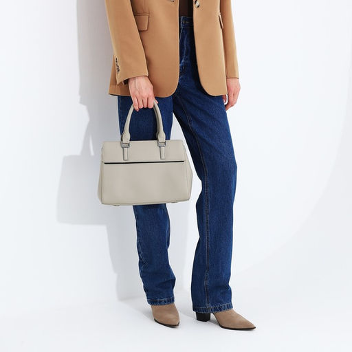 Сумка-тоут на молнии, наружный карман, цвет светло-серый - Simaland фото 8