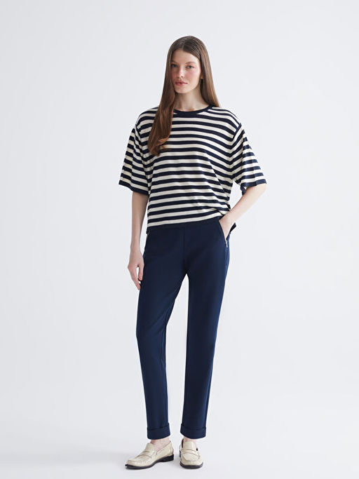 Bisiklet Yaka ?izgili Kad?n Triko Kazak