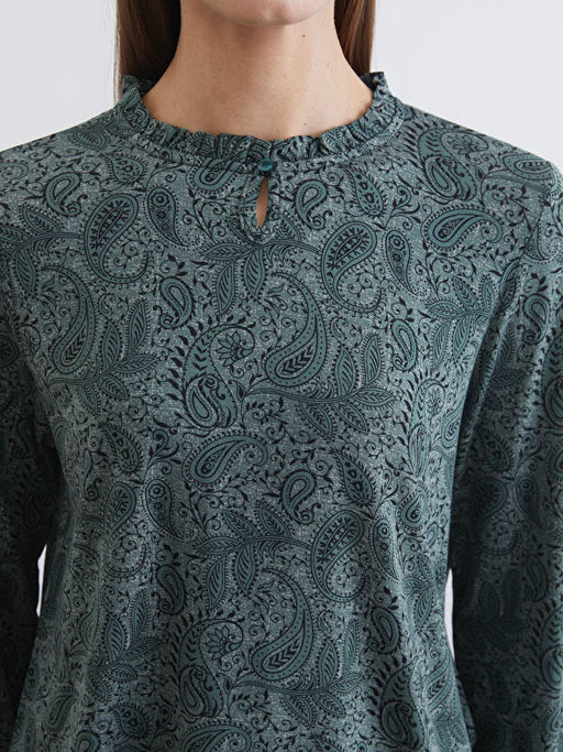 F?rf?rl? Dik Yaka Desenli Bluz