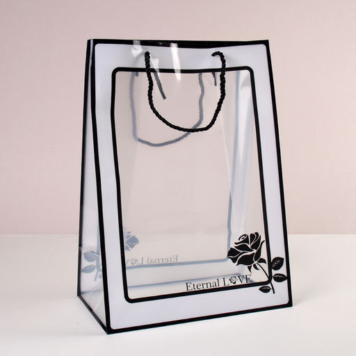 Цена за 10 шт. Пакет подарочный 30х20х13 прозрачный с ручками / 904-71 /уп 10/500/пластик - Галеонтрейд фото 4