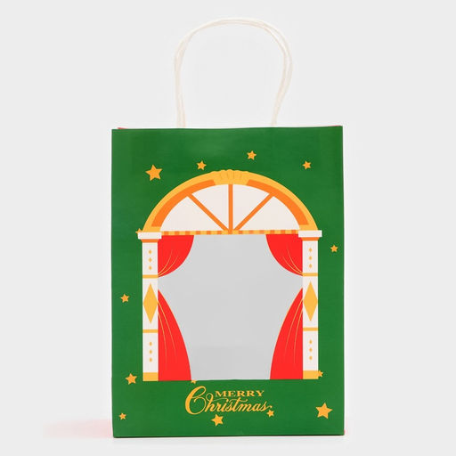 Цена за 12 шт. Пакет подарочный новогодний крафт с окном Театр 19?26?13 см