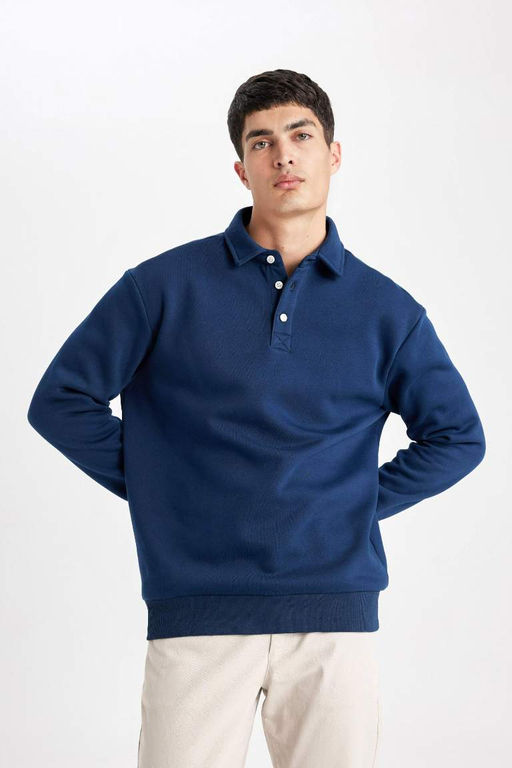 Толстовка комфортного кроя с воротником-поло - Defacto фото 7