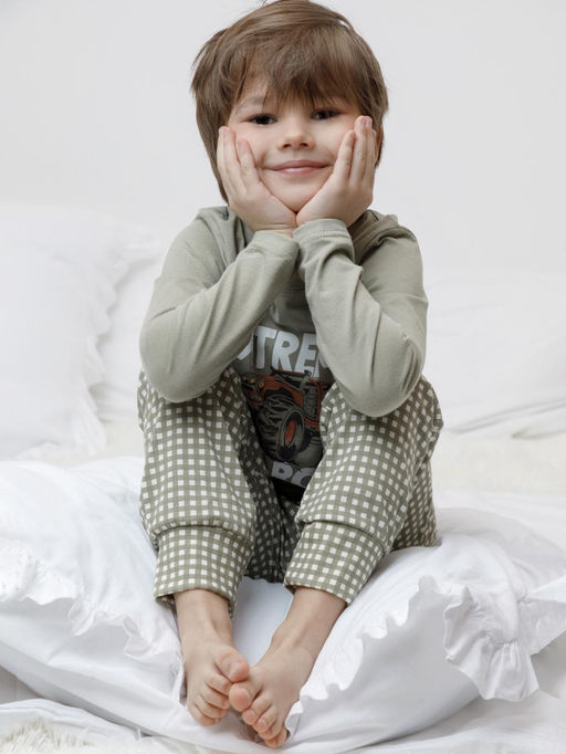 К 1606/оливковый хаки,маленькая клеточка пижама дет