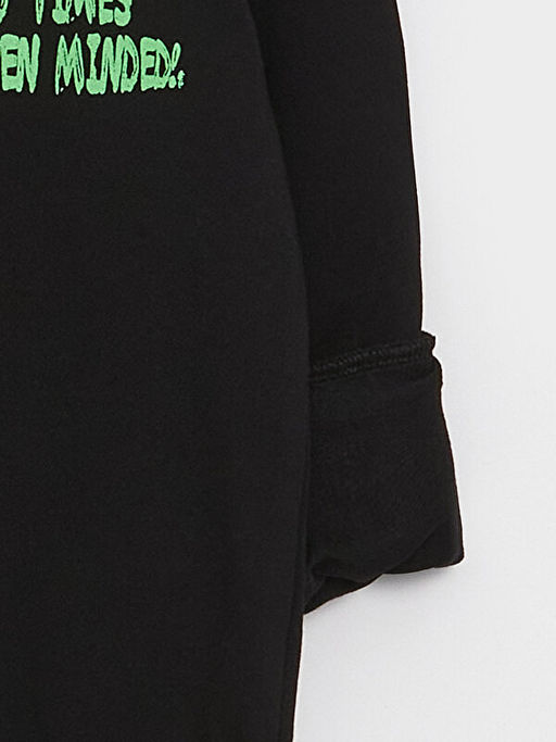 Bask?l? Uzun Kollu Erkek ?ocuk Hoodie