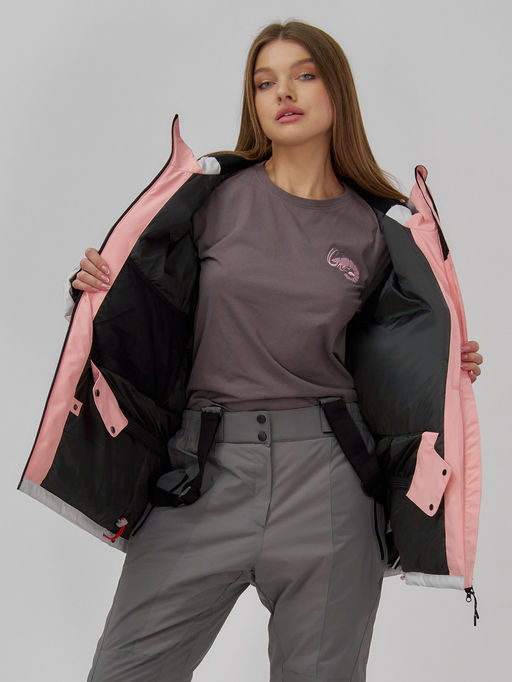 Горнолыжная куртка женская зимняя персикового цвета 7077P - Chunmai фото 5