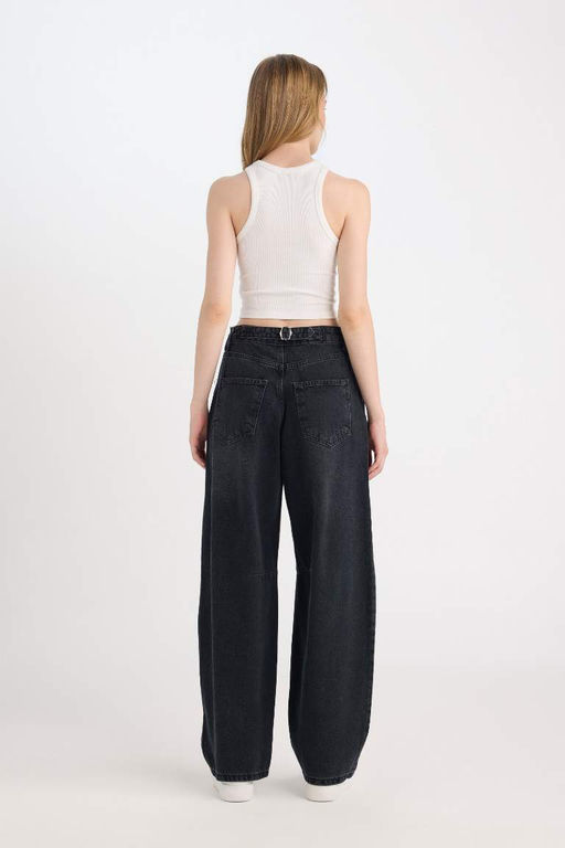 Длинные джинсовые брюки Baggy Fit с высокой талией и карманами - Defacto фото 7