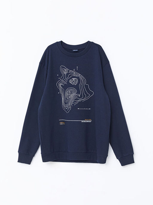 Bisiklet Yaka Bask?l? Uzun Kollu Erkek ?ocuk Sweatshirt