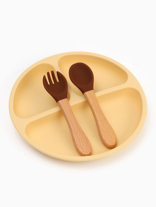 Тарелка детская секционная с ложкой и вилкой, 3 секции, молочный, Mum&Baby