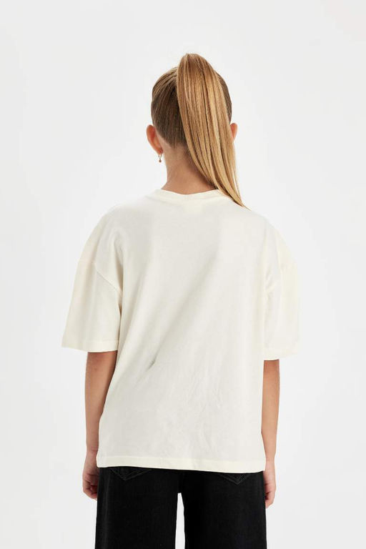 Школьная футболка Relax Fit с v-образным вырезом и принтом для девочек с короткими рукавами - Defacto фото 6