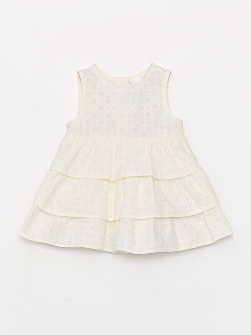 Bisiklet Yaka Kendinden Desenli K?z Bebek Elbise