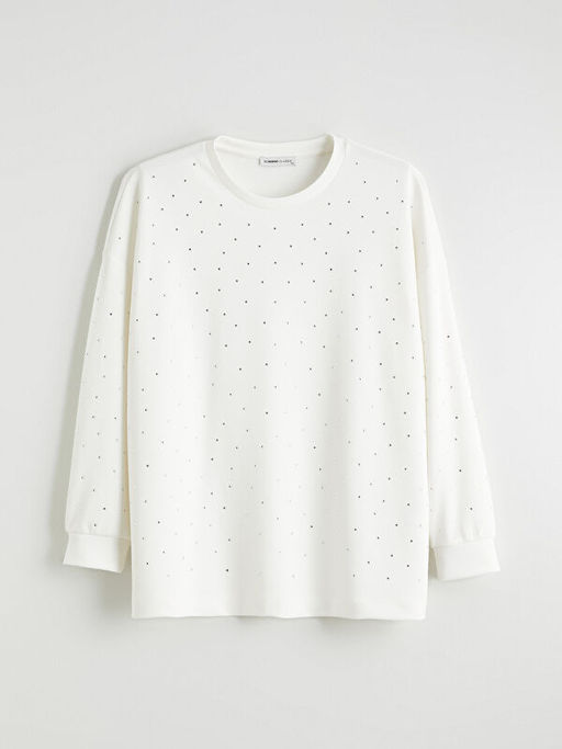 B?y?k Beden Bisiklet Yaka Ta?l? Kad?n Sweatshirt