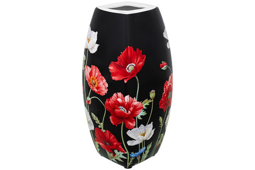 Ваза 1,5 л 11*11*21 см "Маки на черном" квадрат, NEW BONE CHINA