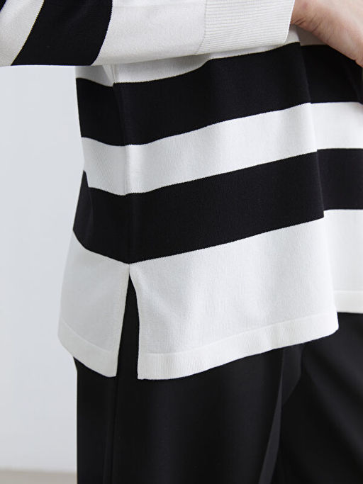 Bisiklet Yaka ?izgili Kad?n Triko Kazak