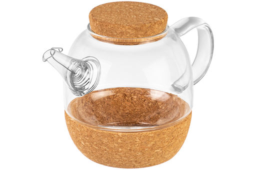 Чайник 800 мл 19,5*12*13,5 см с ситом "Crystal glass" + пробковая крышка, стекло