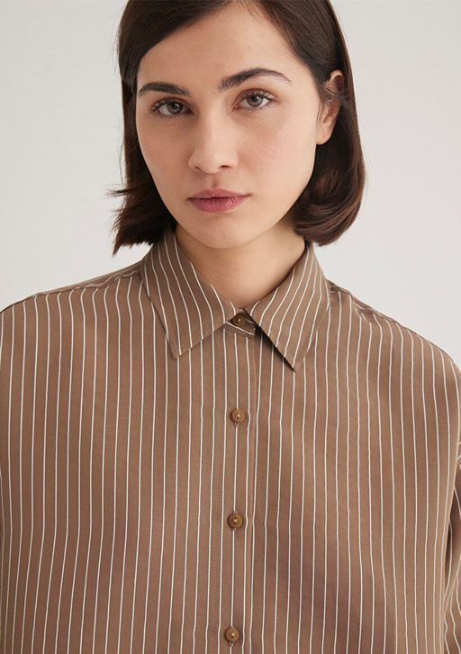 Lux Touch TENCEL TM Cizgili Kahverengi Modal Gomlek - Mavi фото 6
