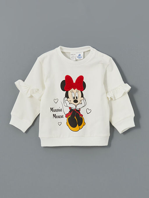 Bisiklet Yaka K?sa Kollu Minnie Mouse Bask?l? K?z Bebek Sweatshirt ve Tayt 2li Tak?m - Waikiki фото 2