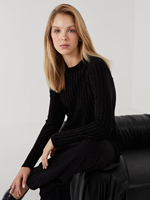 Bisiklet Yaka ?izgili Kad?n Triko Kazak