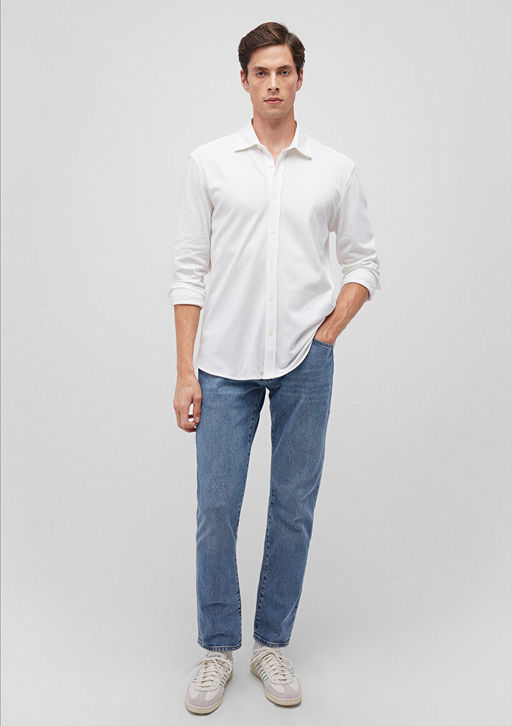 Beyaz Orme Gomlek - Mavi фото 2