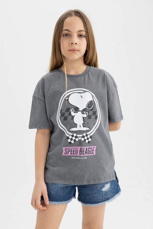 Футболка Oversize с короткими рукавами Snoopy для девочек - Defacto фото 4
