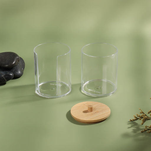 Органайзер для ватных палочек и дисков «BAMBOO», с крышкой, 2 секции, 7×18.5 см, прозрачный