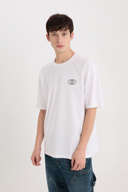 %100 Pamuk Oversize Geni_ Kal_p Bisiklet Yaka S_rt Bask_l_ K_sa Kollu Ti__rt