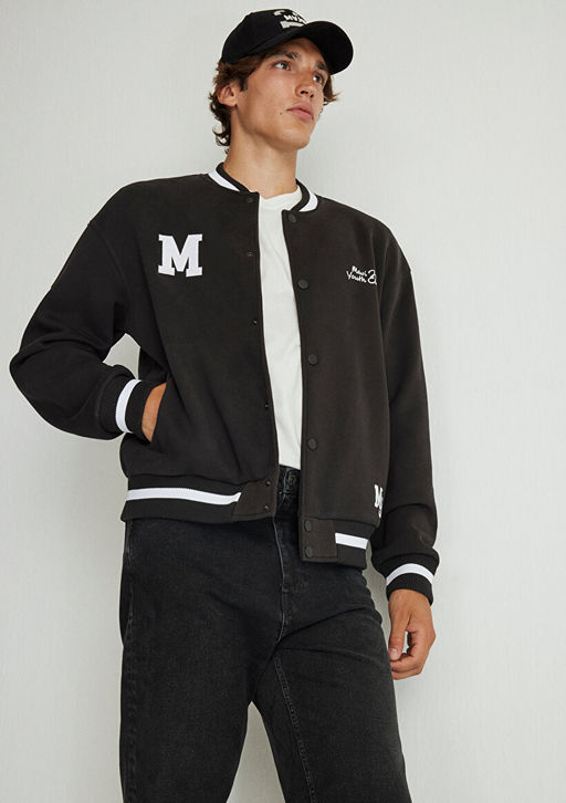 M Logo Bask?l? Siyah Kolej Ceketi - Mavi фото 6