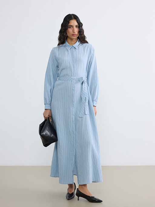 ?izgili Ku?akl? Poplin G?mlek Elbise