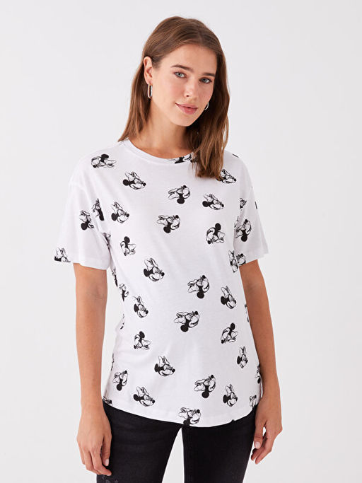 Bisiklet Yaka Mickey Mouse Bask?l? K?sa Kollu Hamile Ti??rt