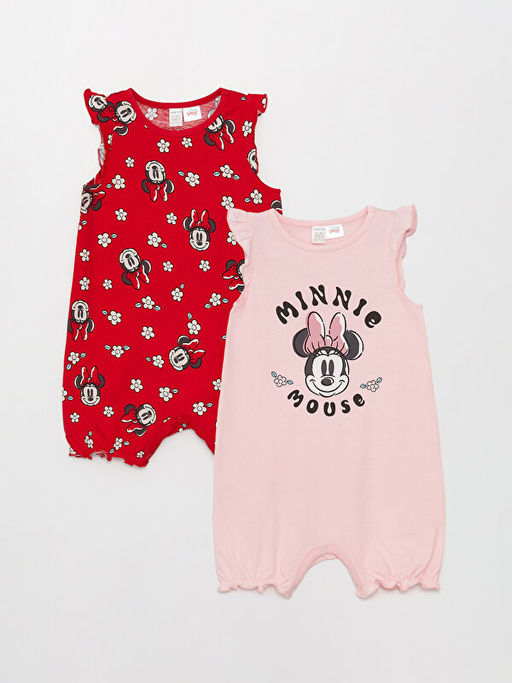 Bisiklet Yaka Minnie Mouse Bask?l? K?z Bebek Tulum 2li