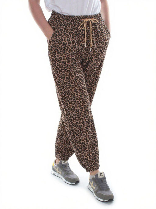 9001 LEOPARD/BROWN Брюки спортивные женские (95% хлопок, 5% спандекс)