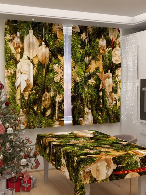 Фотошторы для кухни Новогодняя коллекция 188 Скатерть 145*200
