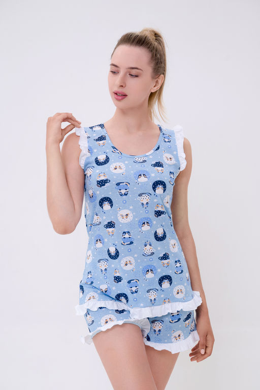 Пижама женская из майки и шорт из кулирки Флаффи кошки - Амадэль фото 7