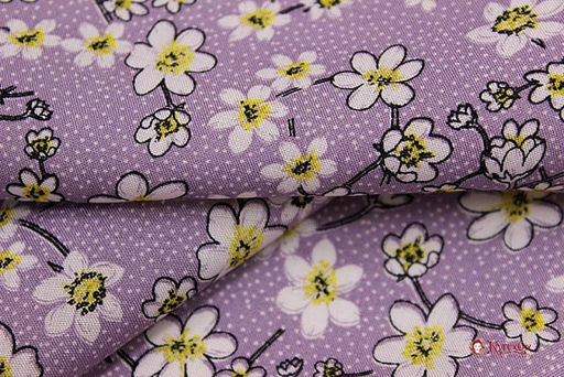 Штапель Белые цветочки на пшене цв.сиреневый туман, ш.1.42м, вискоза-100%, 90гр/м.кв - Купава фото 5