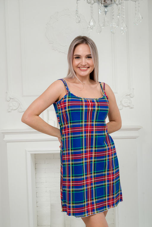 Ночная сорочка из кулирки Оливия синяя клетка - Амадэль фото 9