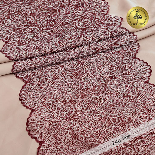 Кружево-стрейч KRUZHEVO арт.TBY.40992 шир.240мм цв.бордо+св.розовый уп.3м