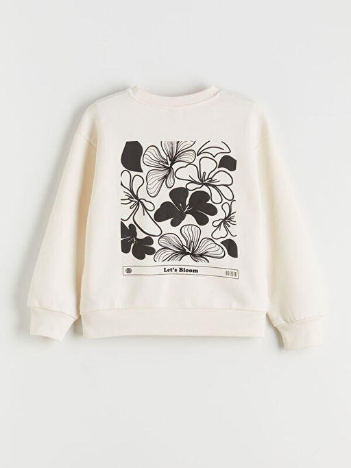Bisiklet Yaka ?i?ekli K?z ?ocuk Sweatshirt