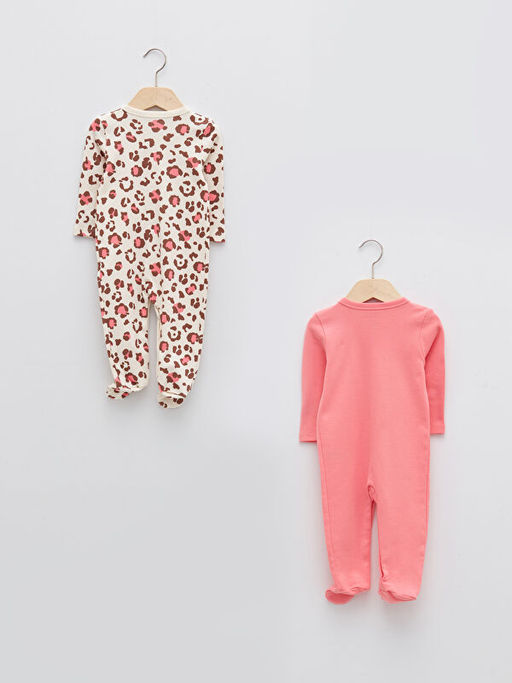 V Yaka Uzun Kollu Bask?l? Pamuklu K?z Bebek Tulum 2li - Waikiki фото 2