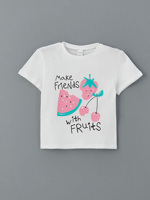 Bisiklet Yaka Bask?l? K?z ?ocuk Ti??rt 2li