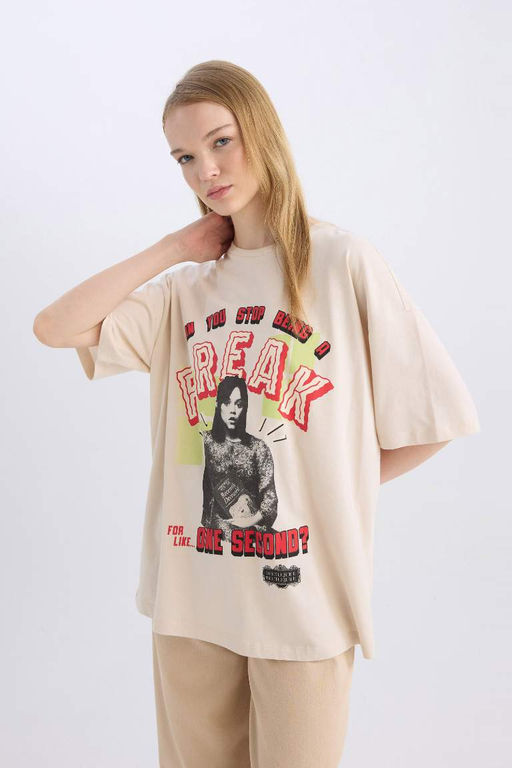 Cool Beetlejuice Oversize-футболка с широким кроем и круглым вырезом с короткими рукавами и принтом - Defacto фото 3