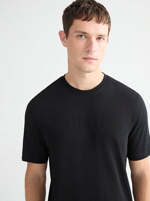 Bisiklet Yaka Bask?l? Penye Erkek Ti??rt