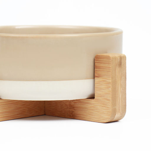 Миска керамическая на подставке 450 мл 13 х 5 см бежевая с белым - Пижон фото 3