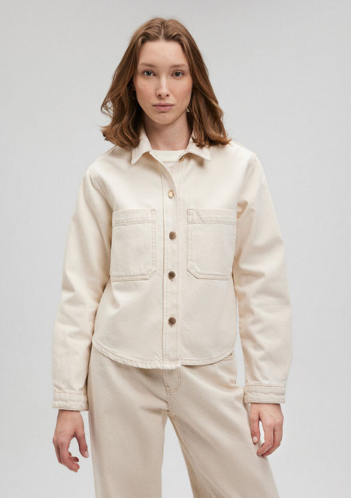 Paola Mavi Premium Krem Jean Gomlek  фото 4