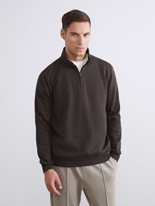 Dik Yaka Uzun Kollu Erkek Kal?n Sweatshirt