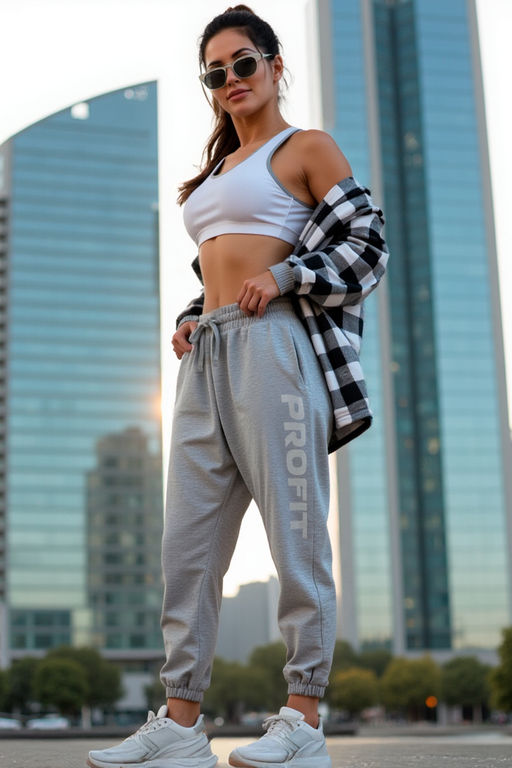 Брюки "бананы" с серым принтом